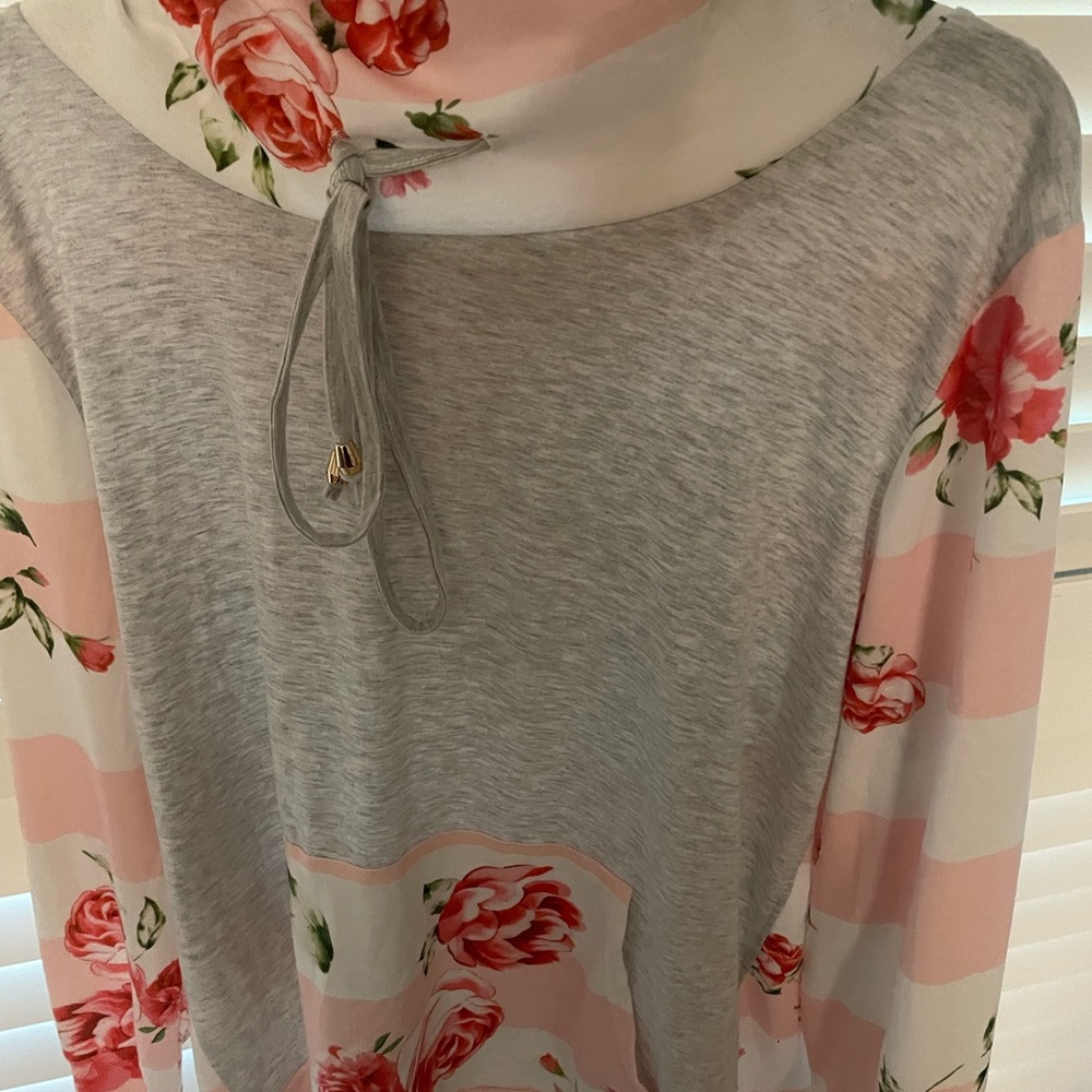 Spade hill cowl neck drawstring hoodie pink floral